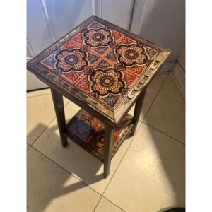 Handcrafted Talavera Tile Accent Table Multicolor Square 10 1/2” x 10 1/2” - Picture 1 of 7