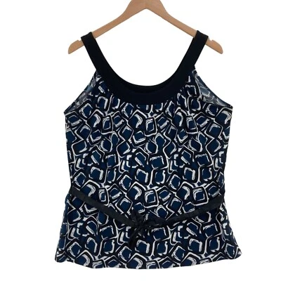 Camiseta sin mangas Nine West para mujer grande azul blanco estampado geométrico correas anchas pulóver Foto 1 de 4