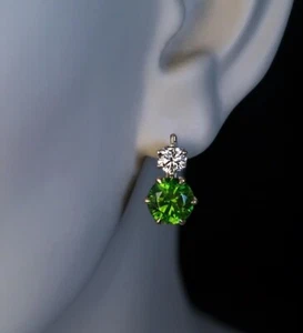 Round Cut Simulated Green Emerald Pretty Drop Earrings In 14k Yellow Gold Plated - Picture 1 of 5