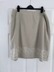 TU Natural & Cream Embroidered Hemmed Linen/Viscose Skirt Size 18 Fully lined - Picture 1 of 9