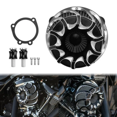 Black Spiral Cut Air Cleaner Filter Intake For Harley Sportster 883 1200 04-2022 - Image 1 of 4