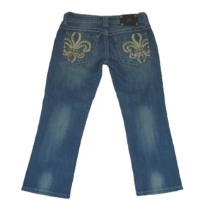 Miss Me Jeans JP6048P5 Fleur De Lis Capri Rhinestone Jeans Medium Wash Size 27 - Picture 1 of 15