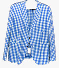 Jakke Men's Blue White Plaids Cotton Linen Blazer Jacket Size US 46 EU 56
