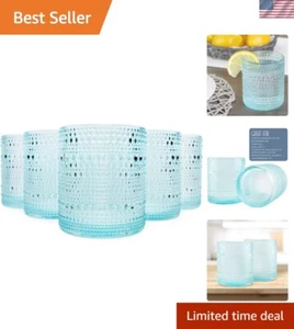 Vintage Blue Hobnail Drinking Glasses 12oz - Set of 6 Elegant Beverage Glassware - Picture 1 of 11
