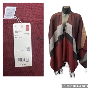 Uniqlo große weiche STOLA weinrot grau rot Farbblock Schal Halstuch Poncho Schal - Bild 1 von 6
