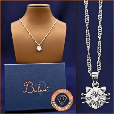 Halskette mit Katze-Anhänger, 925 Sterling-Silber im Etui, Weihnachtsgeschenk - Bild 1 von 4