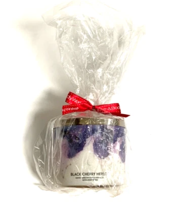 Bath & Body Works Black Cherry Merlot 3 Wick Candle Holiday Silver Stars 14.5 Oz - Image 1 of 4