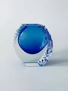 Vase Murano Alessandro Mandruzzato für Seguso Italy blau Überfang Eisglas - Bild 1 von 9