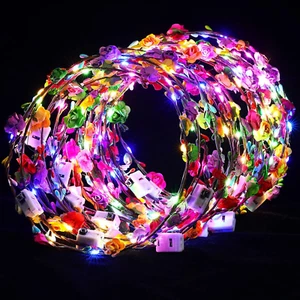 40 Pcs LED Flower Headband, Light up Flower Crown Garland Flower Headdress Flora - Picture 1 of 12