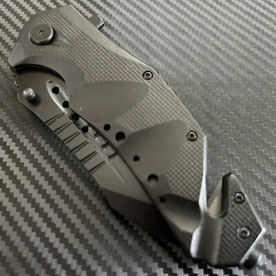 9” Black Military Tactical Spring Assisted Folding Pocket Knife Survival Knife. - Image 1 of 3