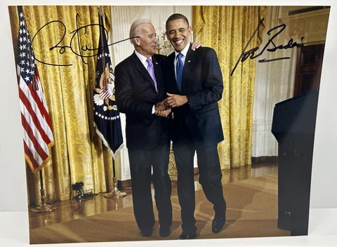 Barack Obama & Joe Biden Signed 8x10 Photo Dual POTUS Autographed JSA LOA Cover
