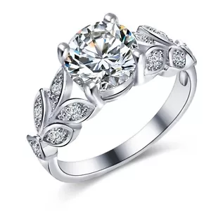 Fashion Women Flower Leaves Ring Party Jewelry Femme Gold Silver Plated Zircon - Picture 1 of 19