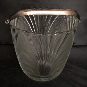 Vintage Frosted Glass Ice Bucket Metal Swing Handle MCM - Picture 1 of 7