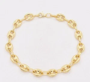 7.5mm Puffed Mariner Anchor Link Chain Bracelet Real 10K Yellow Gold - Picture 1 of 6