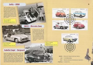 #49791 Deutschland 2002. Autos. Dreifach gefaltete FD Philateliekarte 6 Stück mit 5er Set Briefmarken - Bild 1 von 3