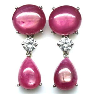 Gemstone Pink Ruby & White Topaz Earrings 925 Silver White Gold Plated - Picture 1 of 4