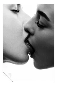Black & White Two Woman Sensual Kiss Artistic Poster Wall Art Home Decor - Picture 1 of 4