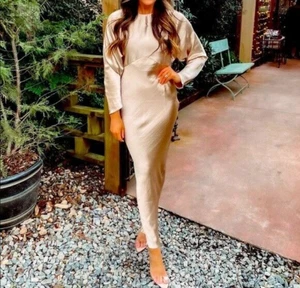 Vestido de ala de murciélago satinado ostra diseño de asos manga larga maxi cuello alto modesto - Imagen 1 de 1