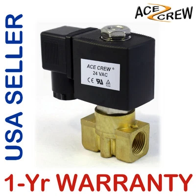 ACE CREW 3/8 inch 24V AC Brass Electric Solenoid Valve NPT Gas Water Air Normally Closed