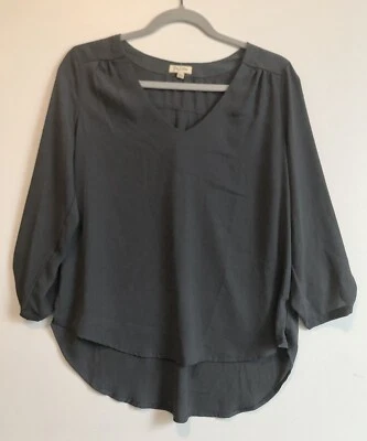 Lily White Blouse Women's M Gray Roll Tab Long Sleeve Pullover V-Neck - Image 1 of 4