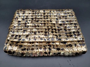 Vintage Gold Black Metal Mesh Square Lined Clutch Purse - Picture 1 of 6