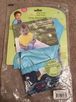 Babero manga larga green sprouts fácil de usar | Protección impermeable | Bolsillo volteado Foto 1 de 2