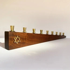Vintage Paul Evans Menorah Walnuss Holz Messing The Simon Kerzenhalter Kandelaber - Bild 1 von 9