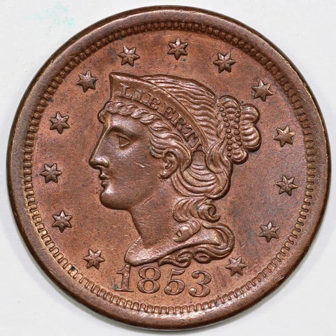 1853 1c Braided Hair Large Cent Cover