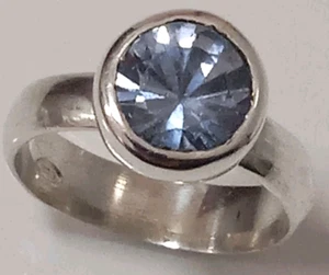 Anello Argento 925 Donna Topazio Blu cielo Solitario 9mm Misura dito 10 Astuccio - Foto 1 di 12
