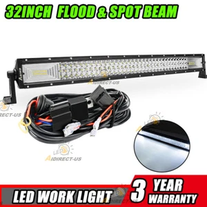 32inch LED Work Light Bar Triple Row Flood Spot Combo Beam Offroad for SUV+Wire - Foto 1 di 12