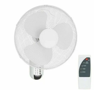 Click Wall Mounted Fan 40cm Fixed Oscillating 3 Speed Remote Control Timer White - Picture 1 of 7