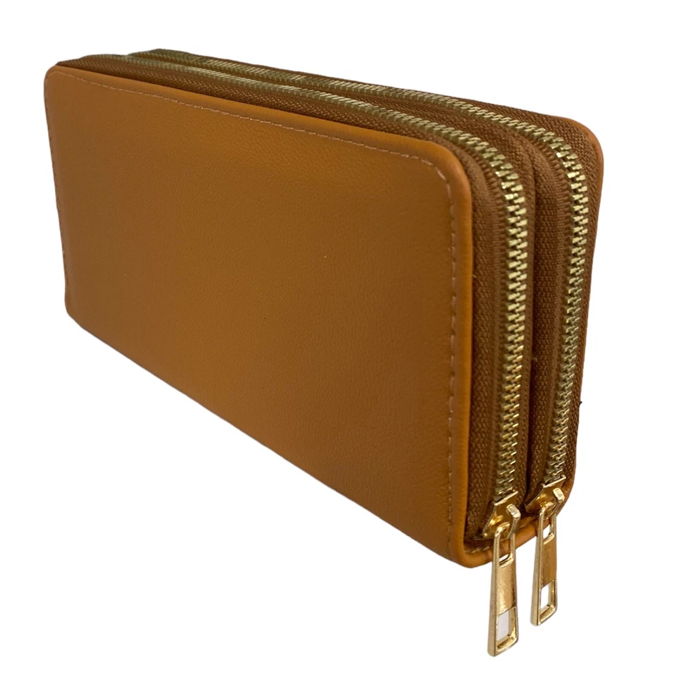 Portafoglio Doppia Zip In Simil Pelle PU Donna, Grandi scomparti Con Cinturino - Immagine 1 di 4