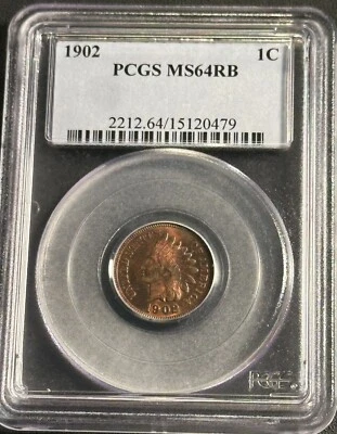 1902 INDIAN HEAD CENT PCGS MS64 RB Evenly Toned Excellent Luster - Image 1 of 2