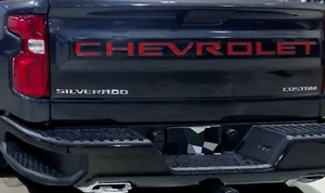 VINYL: Gloss Red Tailgate Letters Chevrolet Silverado 2019-2025 - Picture 1 of 14