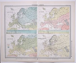 1899 LARGE WEATHER METEOROLOGY MAP ISOTHERMS EUROPE VERTICAL TEMPERATURE - Picture 1 of 5