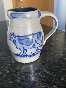 Vintage 1987 Rowe Pottery Works CowPitcher Jug Salt Glaze Stoneware 6" - Picture 1 of 7