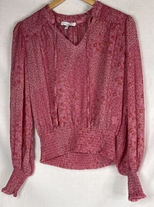 Maison d’ Amelie Pink Gold Long Sleeve Floral Lined Blouse Smocked Cuff Sz Small - Picture 1 of 8