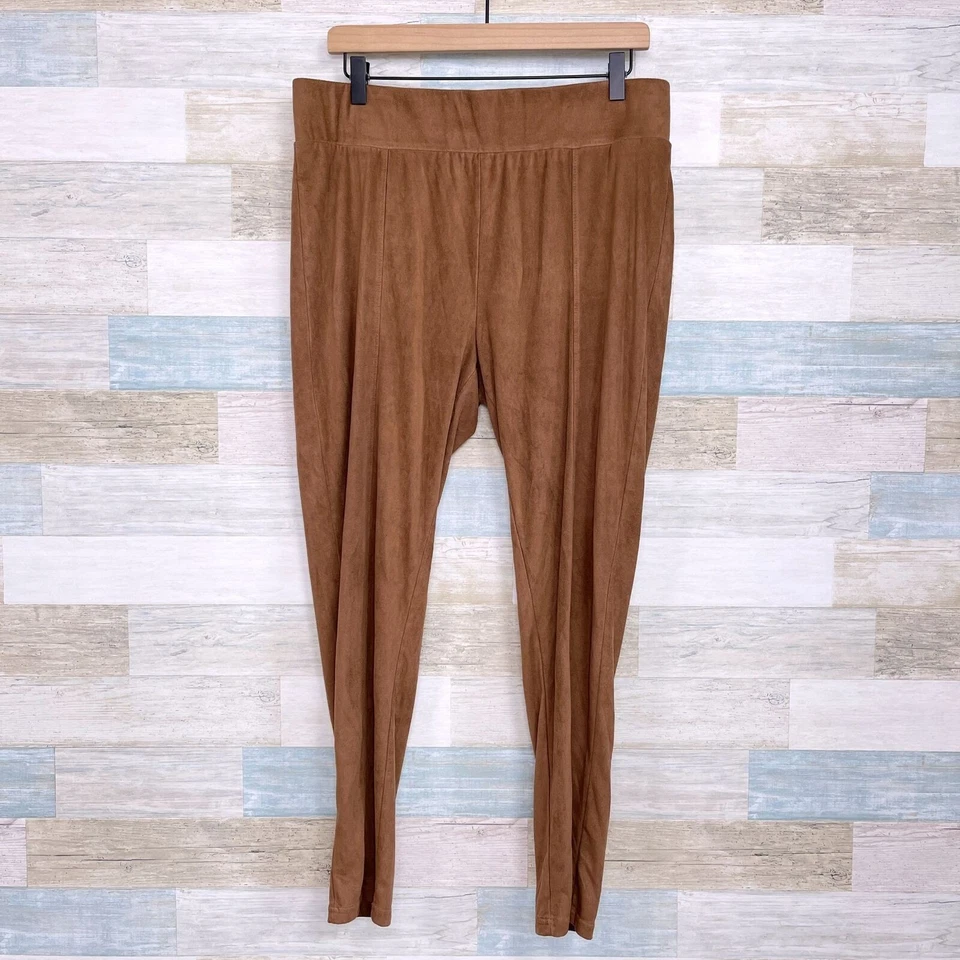 Leggings femininas Seven7 camurça sintética marrom camelo cintura alta elástica GG - Imagem 1 de 4