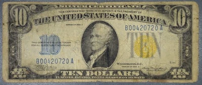 1934-A $10 SILVER CERTIFICATE WW II North Africa Yellow Seal Fr#2309 Gr:G+ A5635 - Image 1 of 2