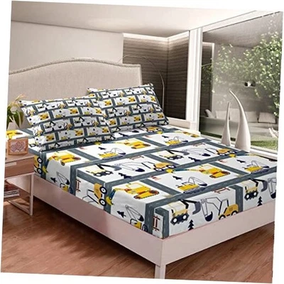  Juego de sábanas de construcción naranja para tractor niños niños Queen Multi 02 Foto 1 de 4