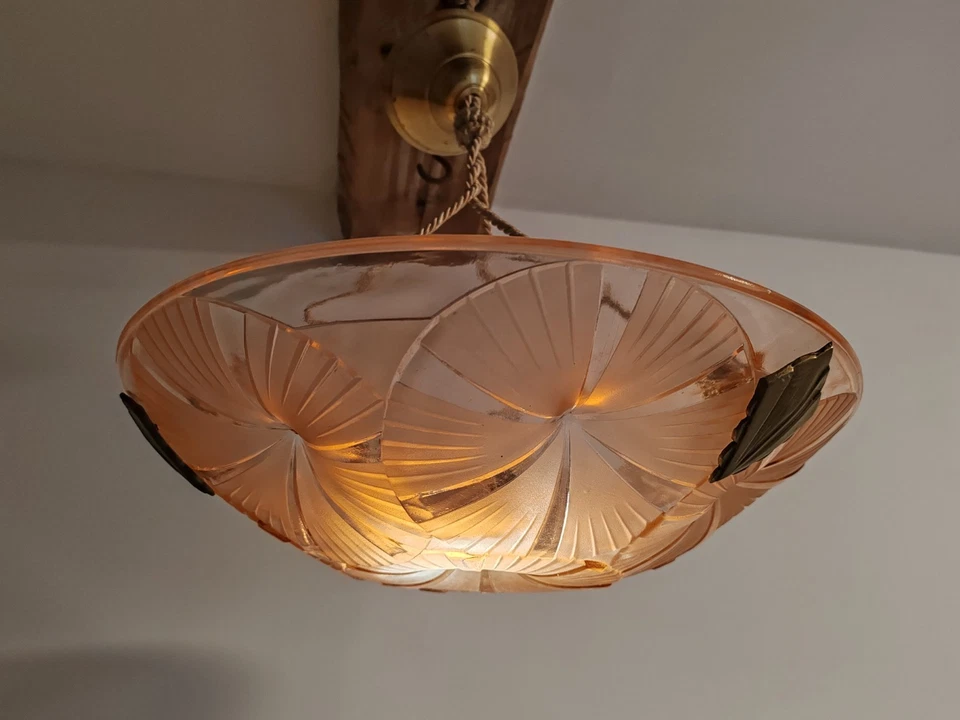 suspension Lustre plafonnier verre art déco Degué  - Photo 1/4