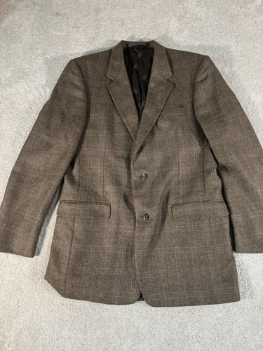 BURBERRY LONDON Vintage Marrone Chiaro Plaid Blazer Tuta Cappotto Giacca 43XL Misto Lana***