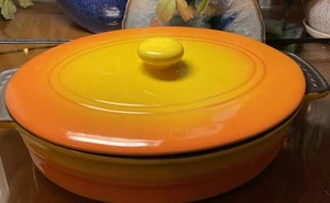 Parini Yellow Orange Oval Covered Ceramic Baker Non Stick 9.5 x 7 3/4 x 2.5" - Picture 1 of 7