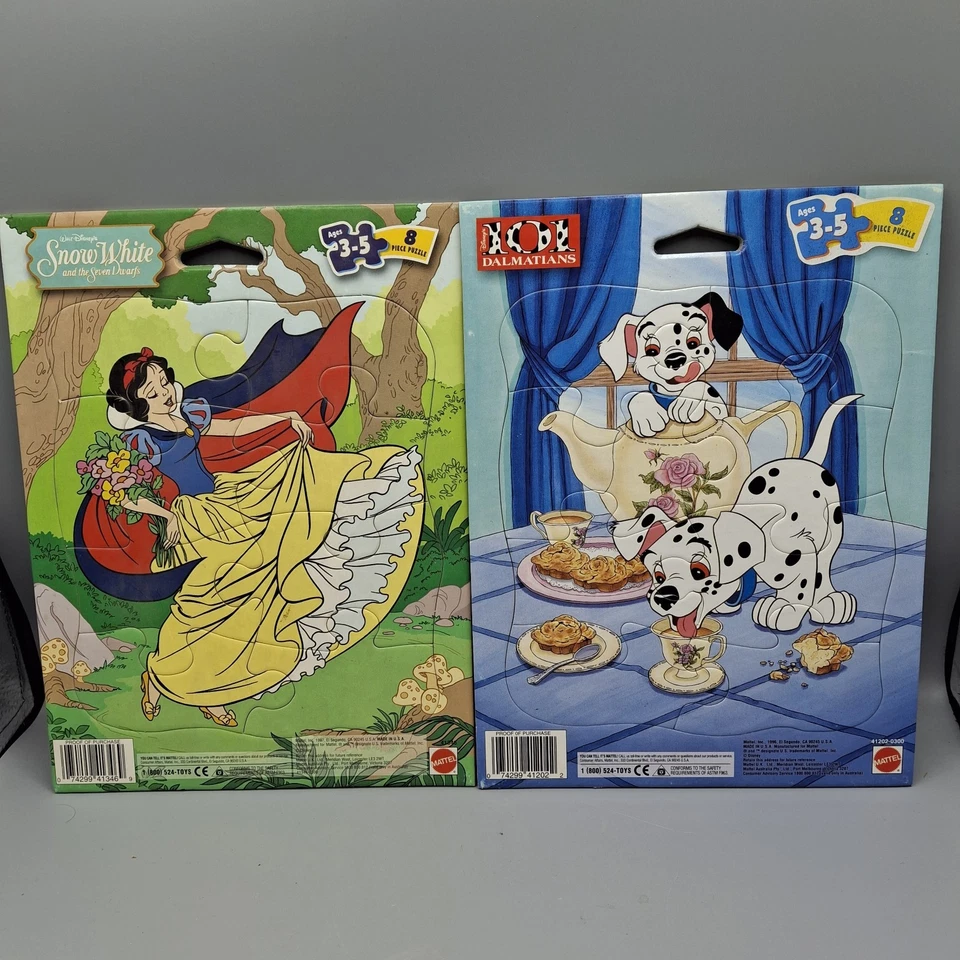 MATTEL Disney 8 Piece Tray Puzzle, Lot of 2, Snow White & 101 Dalmatians, 1996-7 - Image 1 of 4