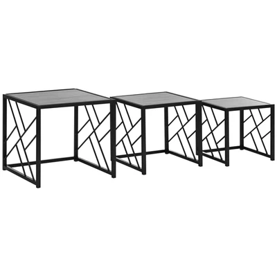 HOMCOM Set of 3 Nesting Coffee Tables Square End Tables w/ Metal Frame, Grey - Image 1 of 4