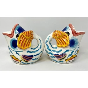 Les Tropiques Salt & Pepper Shakers Fish Hand Painted Ceramic, Strata Group 1992 - Picture 1 of 7