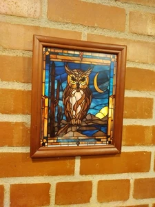 Kunstdruck Eule Buntglas Stil gerahmt  - Bild 1 von 1
