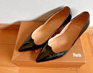 Christian Louboutin Pumps Heel Patent Leather Black Size EU 38 US 7 Women - Picture 1 of 7
