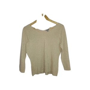 Ann Taylor Shimmery Silk Cashmere Blend Metallic Gold Top Size L/P EUC - Picture 1 of 7