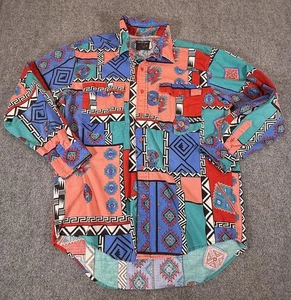 Vintage Southwestern Aztec Shirt Mens L Button Up Frontier Series 90s - Picture 1 of 10